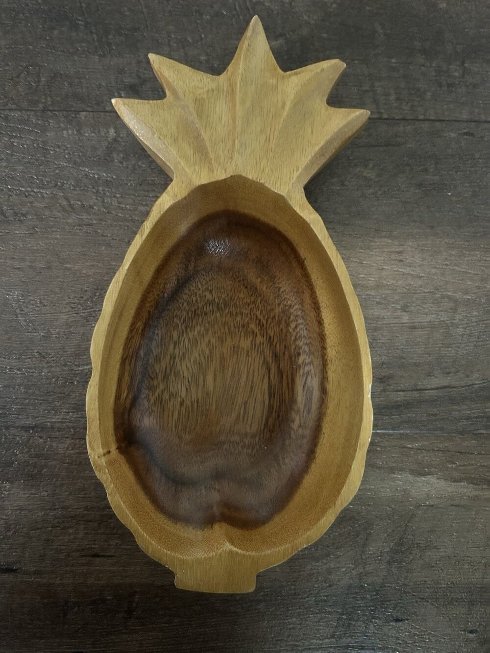 Vintage Hand-carved Wooden Pineapple Dish Trinket Key Holder